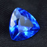 Loose trillion cut blue sapphire, 3.95 ct natural gemstone, certified quality.
