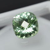 Loose square cushion cut grandidierite, 7.90 ct natural gemstone, bluish-green, certified quality.