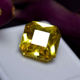 Unique Yellow Sapphire 11.90 Ct natural square-cut certified gemstone on white background