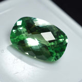 Loose cushion cut Montana sapphire, 10.68 ct natural gemstone, bluish-green, certified quality.