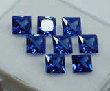 Certified natural square cut blue sapphires, loose gemstone lot of 8 pieces.