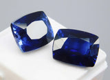 Natural blue sapphire cushion cut pair, 20.65 carats total, certified loose gemstones.
