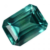 Loose emerald cut Montana sapphire, 8.56 ct, natural bluish-green gemstone, certified quality.