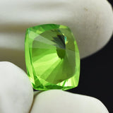 11.40 Ct Cushion Cut Green Peridot Gemstone - side profile showing facets