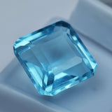 Loose Blue Aquamarine Square Gemstone 13.65 Ct on White Box Display