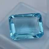 Blue Aquamarine 14.99 Ct Emerald Shape Displayed on White Box