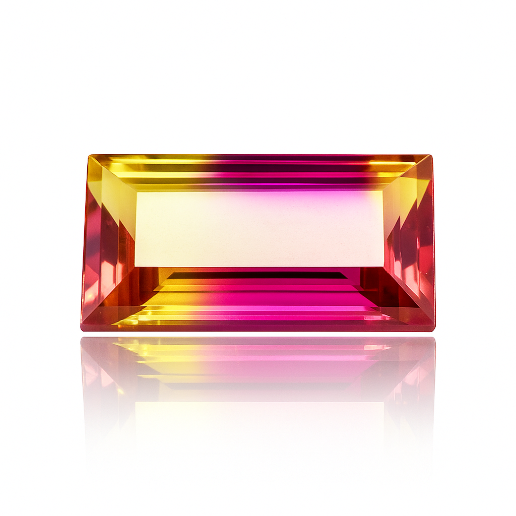 23.20 carat emerald-cut bi-color sapphire, a certified natural loose gemstone
