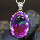 CERTIFIED 113.15 Ct Oval 925 Sterling Silver Bi-Color Sapphire Gems Pendant