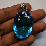 Lab Created Aquamarine Pendant Oval Cut 111.4 Ct Blue Stone CERTIFIED For Gift