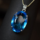 Lab Created Aquamarine Pendant Oval Cut 111.4 Ct Blue Stone CERTIFIED For Gift