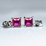Natural Ruby Pink 7.35 Ct CERTIFIED 925 Sterling Silver Square Earring Free Gift