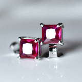 Natural Ruby Pink 7.35 Ct CERTIFIED 925 Sterling Silver Square Earring Free Gift