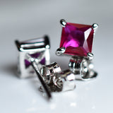 Natural Ruby Pink 7.35 Ct CERTIFIED 925 Sterling Silver Square Earring Free Gift