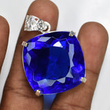CERTIFIED 88 Ct Square Cushion 925 Sterling Silver Blue Tanzanite Stone Pendant