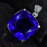 CERTIFIED 88 Ct Square Cushion 925 Sterling Silver Blue Tanzanite Stone Pendant