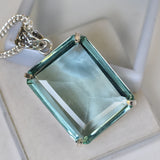 Certified Green Aquamarine 106.05 Ct Emerald Cut Lab Created Pendant Gemstone