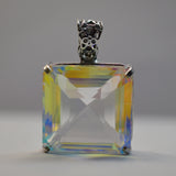 Certified 67 Ct Natural Mystic Topaz Pendant 925 Sterling Silver Square Gemstone