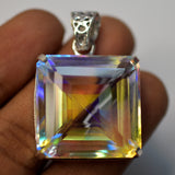 Certified 67 Ct Natural Mystic Topaz Pendant 925 Sterling Silver Square Gemstone