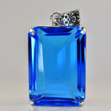 Brazilian Natural Blue Topaz 129 Ct 925 Sterling Silver Pendant Emerald Gemstone