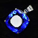 BLUE Sapphire 91 Ct CERTIFIED Square Cushion 925 Sterling Silver GEMS Pendant