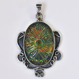Ethiopian Natural 46 Ct CERTIFEID 925 Sterling Silver Opal Gems Oval Pendant