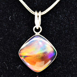 925 Sterling Silver 26Ct Natural Ammolite CERTIFEID Square Pendant Gift For Her