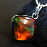 925 Sterling Silver 26Ct Natural Ammolite CERTIFEID Square Pendant Gift For Her