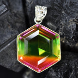 CERTIFIED 925 Sterling Silver 84 Ct Bi-Color Tourmaline Gems Pendant Lab Created