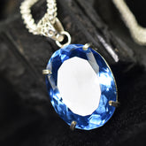 141 Ct Wonderful Pendant Natural Topaz Oval Shape Gemstone Blue Sterling Silver
