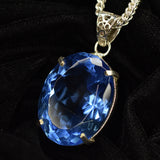 Lab Created 141.45 Ct Blue Sapphire Oval 925 Sterling Silver Flawless Pendant
