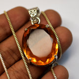 Certified Natural Orange Pendant Topaz 925 Sterling Silver Oval Cut 51 Ct Gems