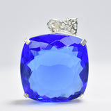 Lab Created 91.9 Ct CERTIFIED Sapphire 925 Sterling Silver Blue Gems Pendant