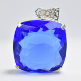 Lab Created 91.9 Ct CERTIFIED Sapphire 925 Sterling Silver Blue Gems Pendant