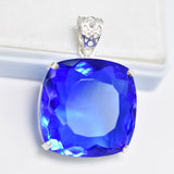 Lab Created 91.9 Ct CERTIFIED Sapphire 925 Sterling Silver Blue Gems Pendant
