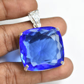 Brazilian Topaz 94.25 Ct CERTIFIED 925 Sterling Silver Cushion Gemstone Pendant