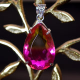 Lab Created Pendant Bi-Color Sapphire 925 Sterling Silver Pear 100 Ct CERTIFIED