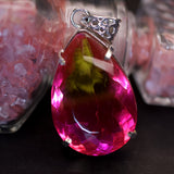 Lab Created Pendant Bi-Color Sapphire 925 Sterling Silver Pear 100 Ct CERTIFIED
