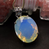 925 Sterling Silver Pendant Oval Cut 73.65 Ct Lab-Created Opal Gems Lab-Created