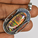 925 Sterling Silver 47 Ct CERTIFIED Oval Opal Gemstone Natural Pendant For Gift