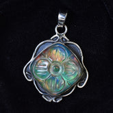 Natural 47 Ct Square Cushion Certified 925 Sterling Silver Opal Gems Pendant