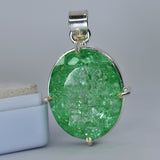 CERTIFIED 66.25 Ct Natural Green Emerald Oval Cut 925 Sterling Silver Pendant