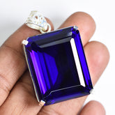 CERTIFIED Emerald Blue Tanzanite 158 Ct 925 Sterling Silver Pendant Lab Created