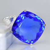 Certified Lab Created Sapphire 92.30 Ct Sqaure Cushion Cut Pendant Blue Gemstone