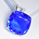 Certified Lab Created Sapphire 92.30 Ct Sqaure Cushion Cut Pendant Blue Gemstone