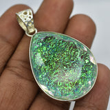 Lab Created Ammolite 87.80 Ct Pear Cut CERTIFIED Gemstone Pendant Free Delivery