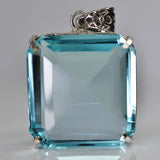 925 Sterling Silver 128 Ct Natural Blue TOPAZ Certified Square Cut Gems Pendant