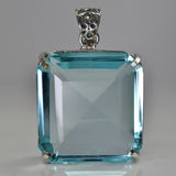 925 Sterling Silver 128 Ct Natural Blue TOPAZ Certified Square Cut Gems Pendant