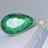 925 Sterling Silver Pendant 79 Ct Pear Cut Lab Created Ammolite CERTIFIED Gems