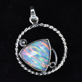 925 Sterling Silver CERTIFIED Natural Trillion Opal 30 Ct Gems Pendant