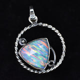 925 Sterling Silver CERTIFIED Natural Trillion Opal 30 Ct Gems Pendant